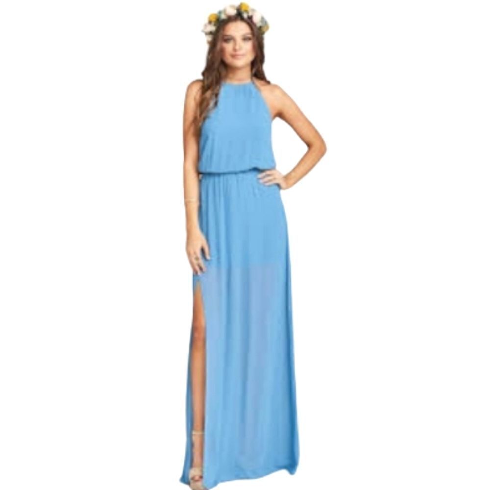 Show Me Your Mumu Heather Halter Blue Maxi Bridesmaid Dress Size X-Large